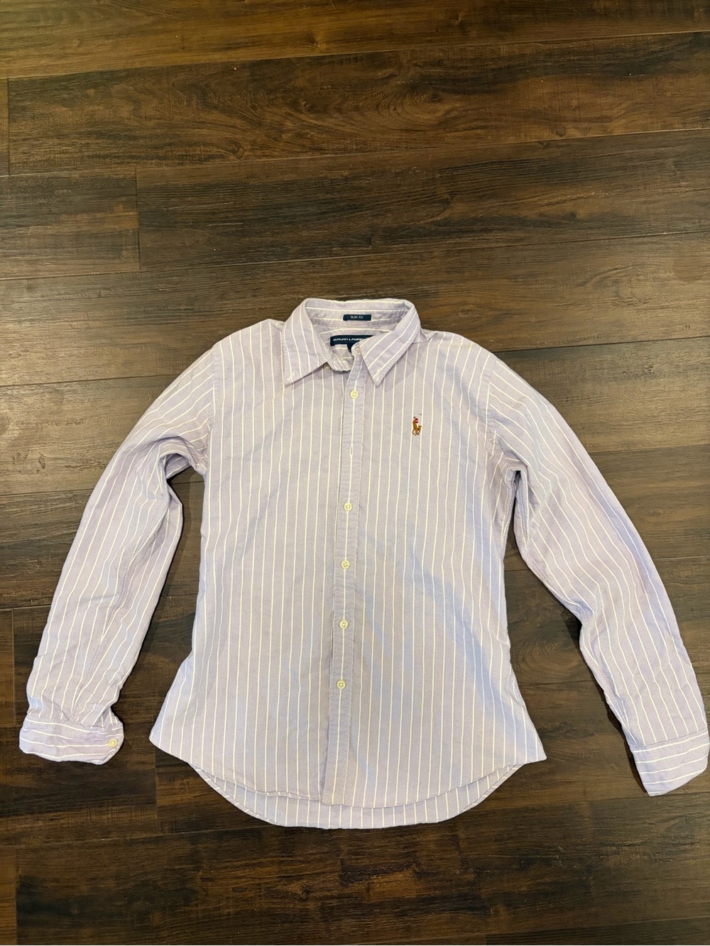 Ralph Lauren Sport Women’s 6 Slim Fit Purple White Striped Polo Button-Up